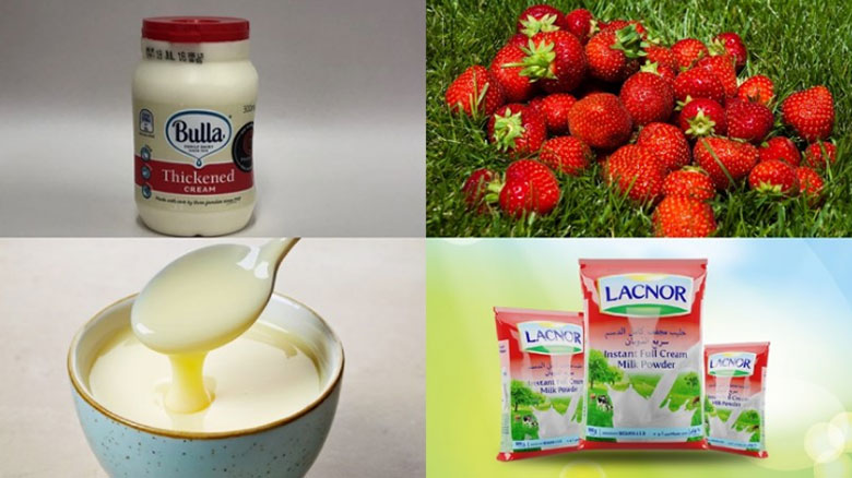 Cách làm kem dâu tây sữa: Nguyên liệu