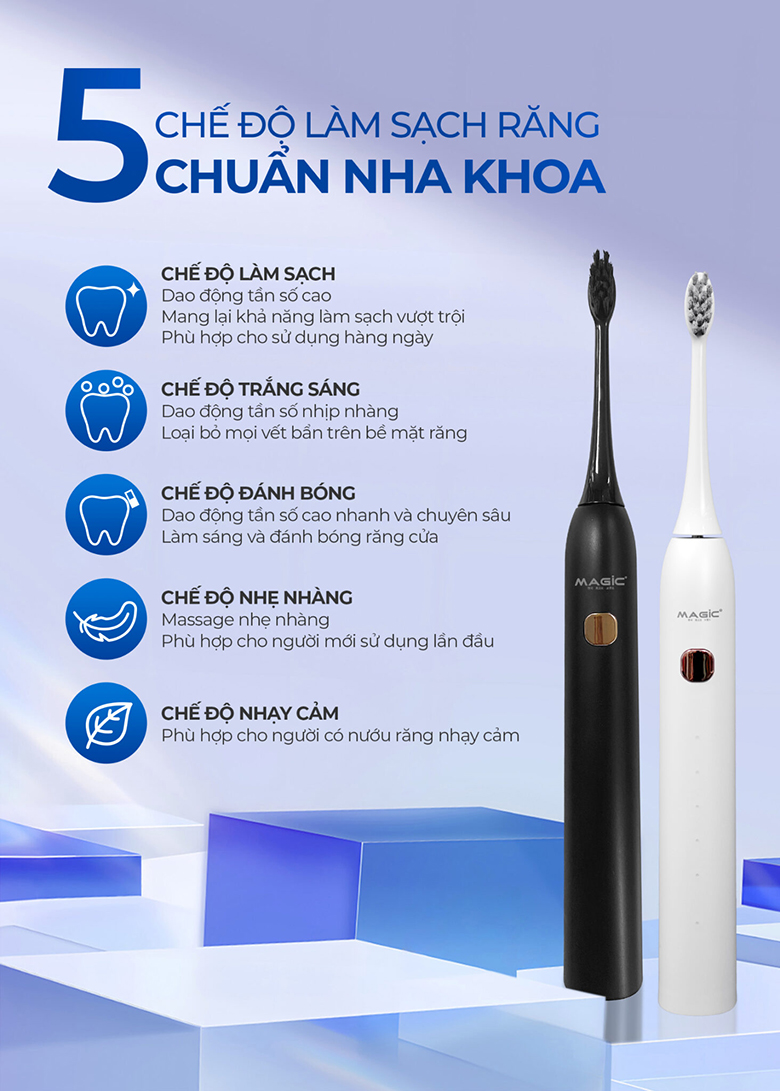 Bàn chải điện Magic B-23 đen 5 chế độ