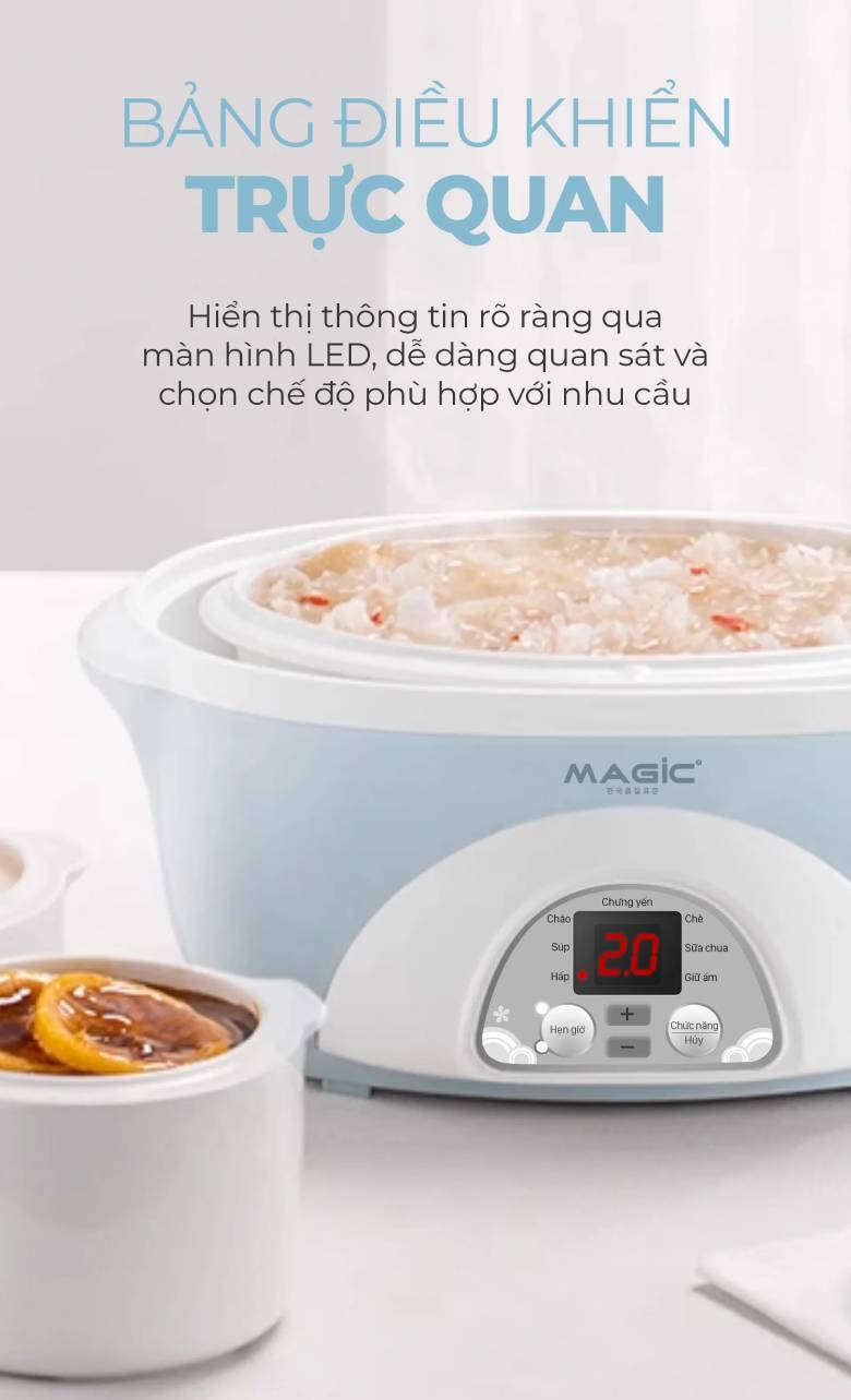 Nồi chưng yến Magic A-053 - bảng điều khiển trực quan