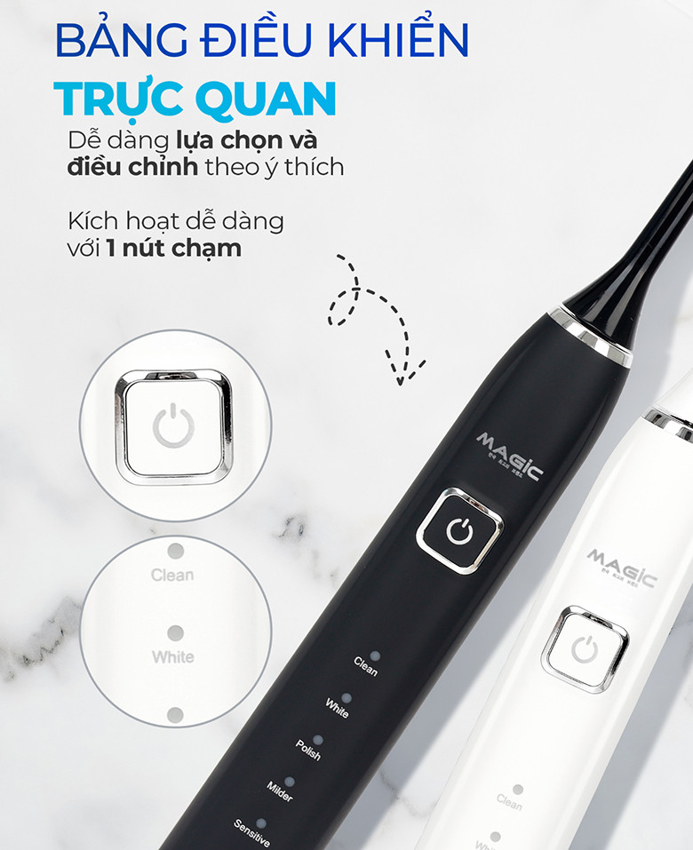 Bàn chải điện Magic B-25 trắng nút bấm đơn giản