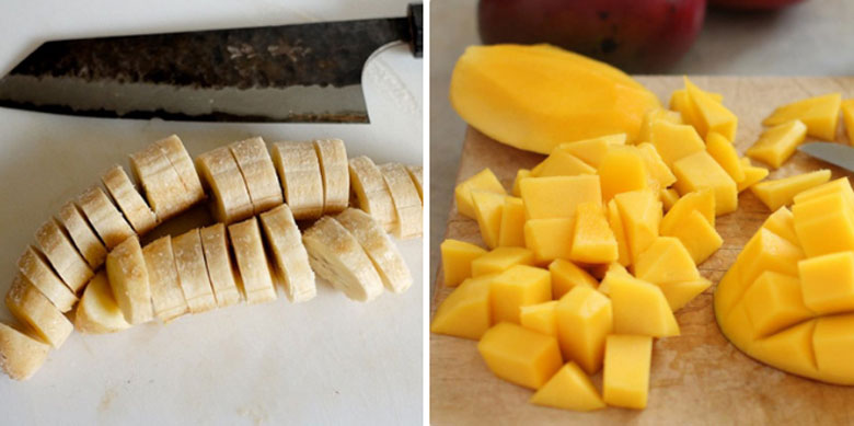 Cách làm kem xoài chuối tại nhà: Sơ chế nguyên liệu