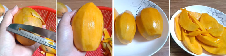 Cách làm kem xoài túi: Cắt xoài