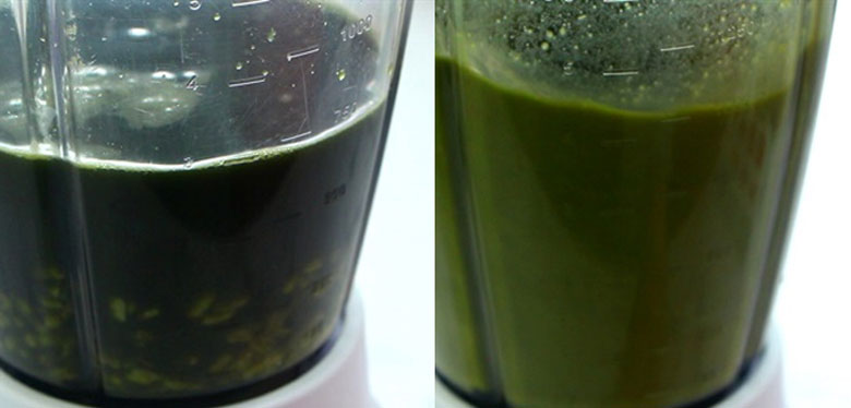 Cách làm sinh tố rau má nước dừa bạn xay hỗn hợp đậu xanh với rau má