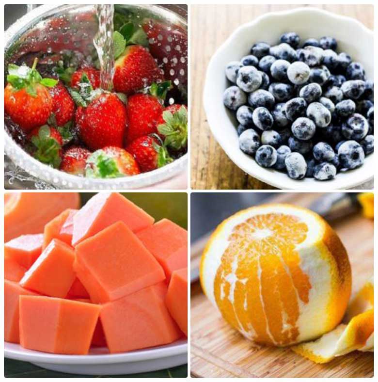 Sinh tố việt quất dâu tây cam đu đủ trước tiên bạn sơ chế nguyên liệu