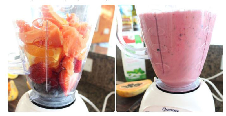Sinh tố việt quất dâu tây cam đu đủ sử dụng máy xay sinh tố để xay nhuyễn