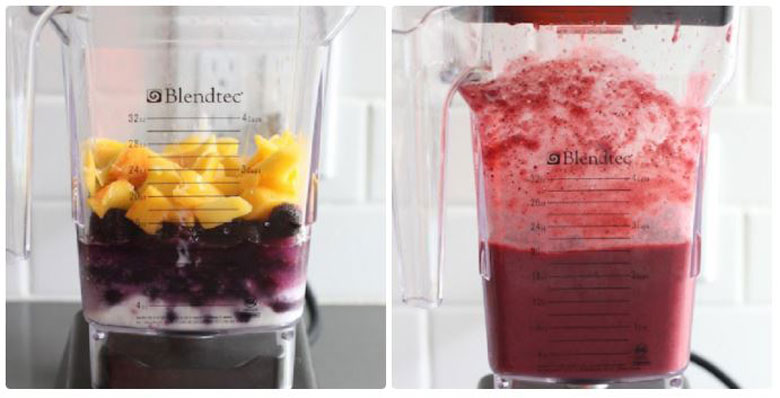 Sinh tố việt quất cho bé mix xoài khi xay hỗn hợp theo tỷ lệ sơ chế