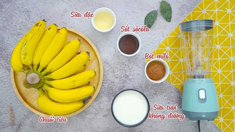 Cách làm sinh tố chuối ngon socola sử dụng những nguyên liệu sau