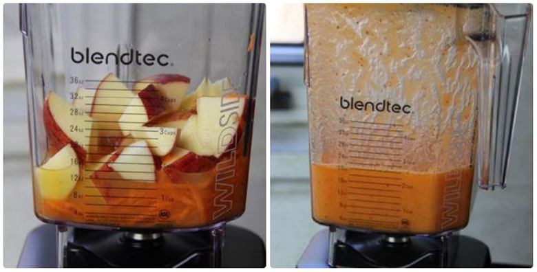 Cách làm sinh tố cà rốt giảm cân cùng với táo thực hiện xay hỗn hợp