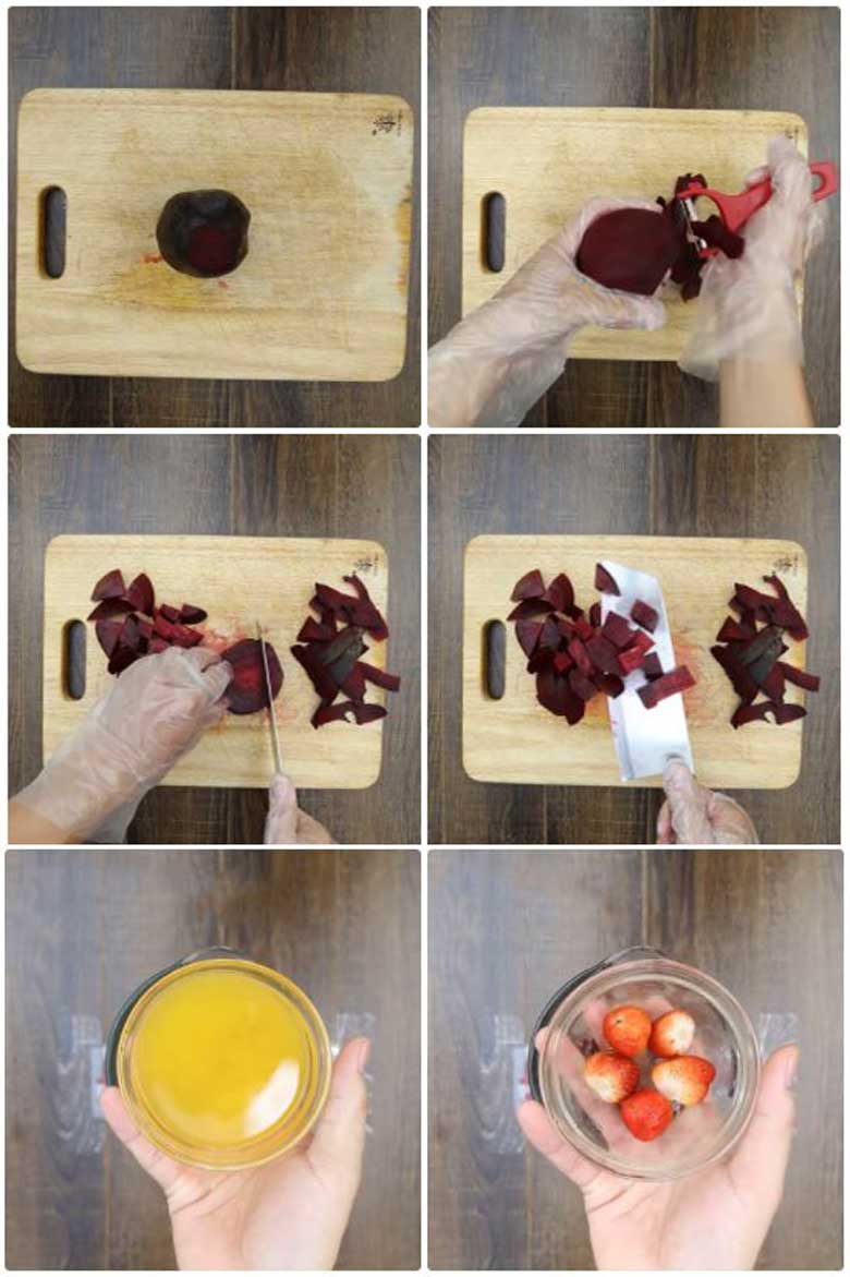 Cách làm sinh tố củ dền dâu cam nguyên liệu mang sơ chế