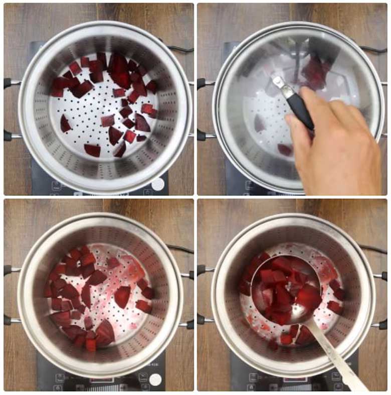 Cách làm sinh tố củ dền dâu cam mang củ dền đỏ đi hấp