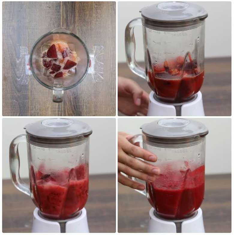 Cách làm sinh tố củ dền dâu cam cuối cùng xay hỗn hợp