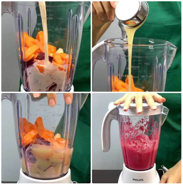 Cách làm sinh tố củ dền đỏ táo cà rốt thực hiện xay nhuyễn