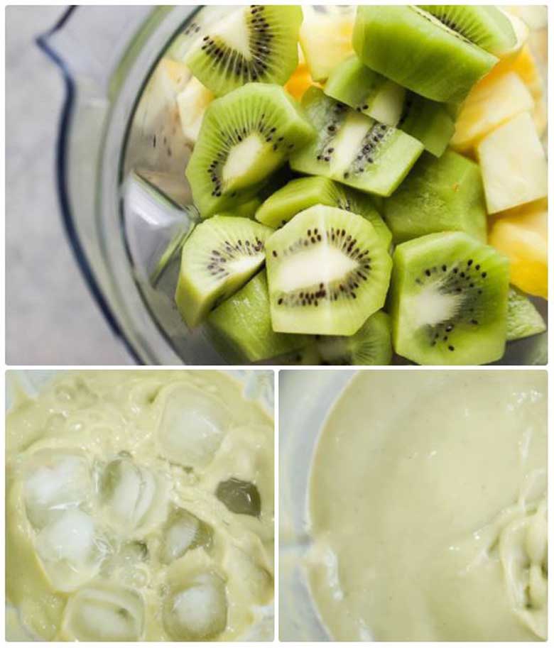 Cách làm sinh tố kiwi ngon cùng bơ chuối cho hỗn hợp vào xay