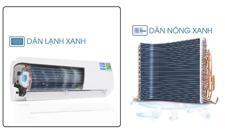Dàn trao đổi nhiệt màu xanh - Điều hòa Aqua 1 chiều Inverter 12000 BTU AQA-KCRV13WNMA