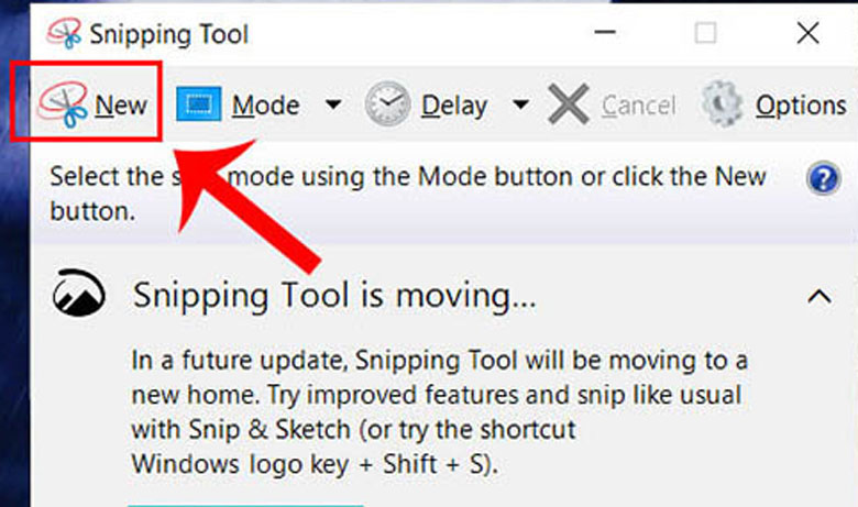 Cách chụp màn hình trên laptop Dell bằng Snipping Tool sau đó ấn New tạo mới và bắt đầu kéo chỗ cần chụp trên màn hình