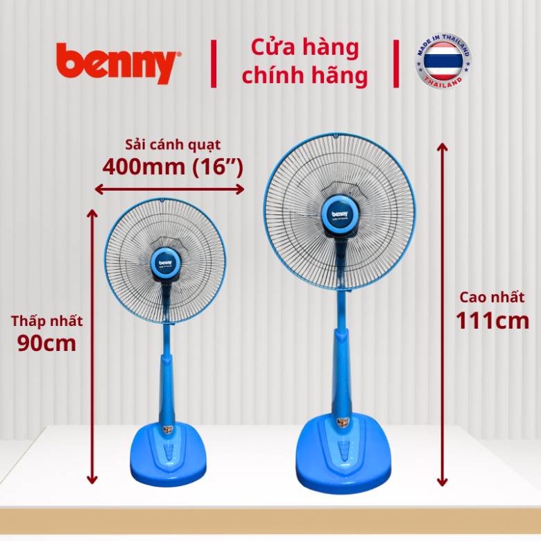 Quạt lửng Benny 16" BF-41SLO Xanh dương - chiều cao điều chỉnh linh hoạt từ 85-125 cm