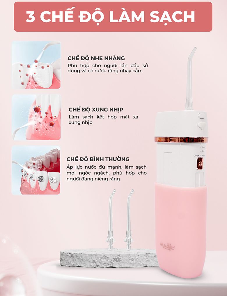 Tăm nước Magic  Eco Pro-83 hồng 3 chế độ
