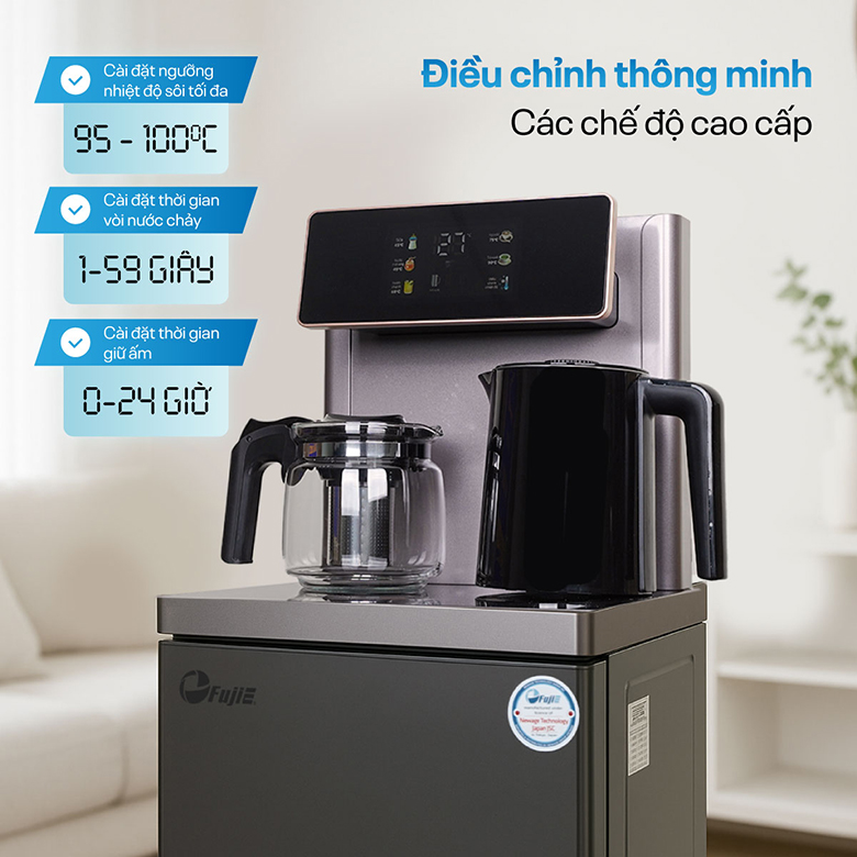 Cây nước nóng lạnh kết hợp bàn trà FujiE TB245 cài đặt nhiệt độ, thời gian