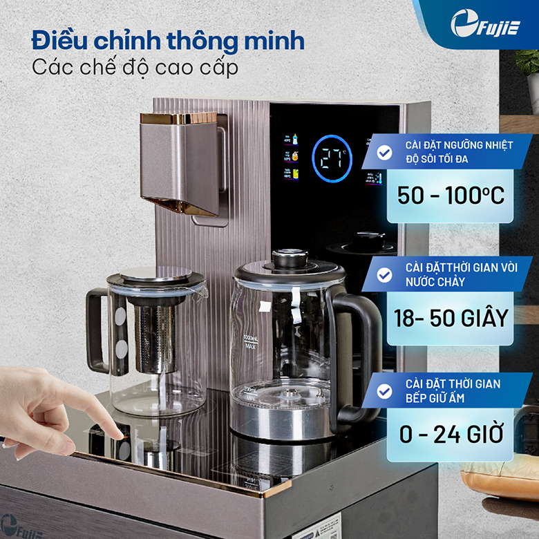 Cây nước nóng lạnh bàn trà FujiE TB238UV cài đặt nhiệt độ, thời gian