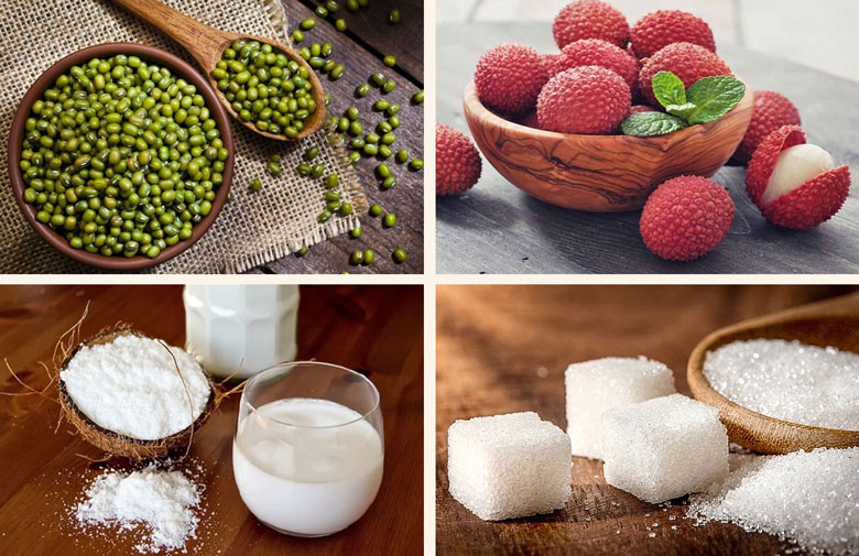 Cách nấu chè vải đậu xanh: Nguyên liệu