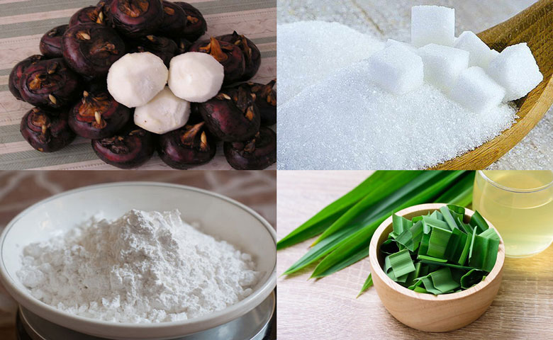 Cách làm trân châu củ năng lá dứa nguyên liệu sau