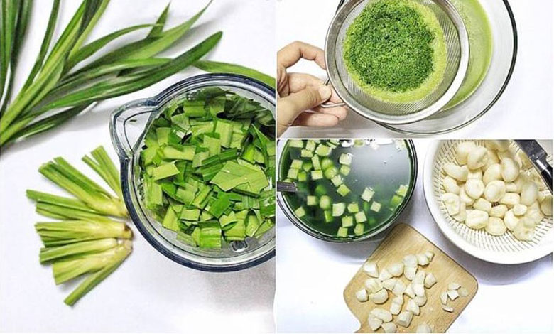 Cách làm trân châu củ năng lá dứa bạn sơ chế lá dứa và trộn củ năng với lá dứa
