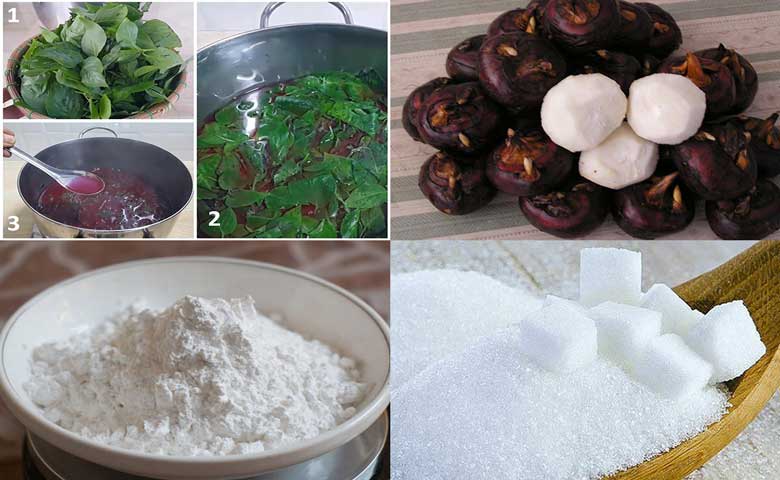 Cách làm củ năng trà sữa với lá nếp cẩm cần nguyên liệu sau