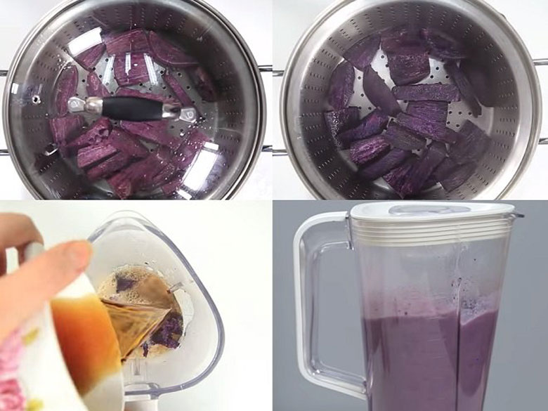 Cách làm trà sữa khoai lang tím sơ chế khoai lang tím và mang đi hấp