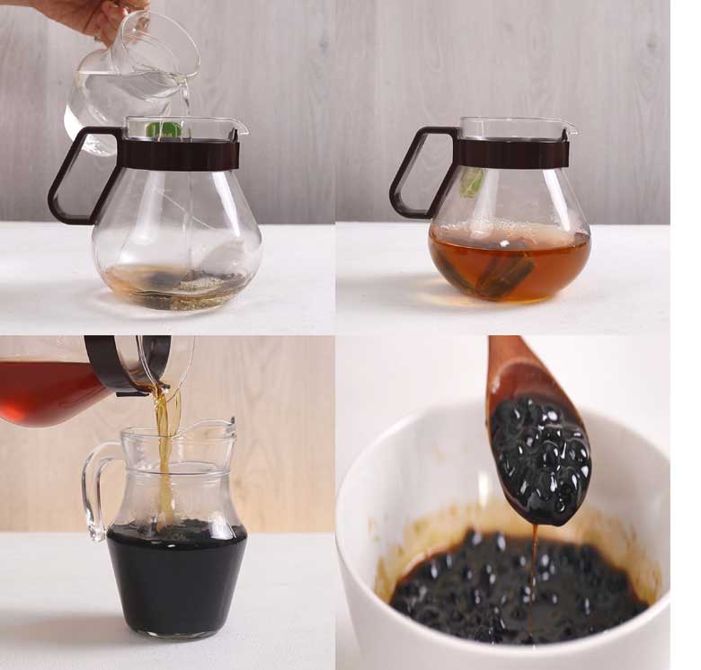Cách pha trà sữa than tre lần lượt như sau