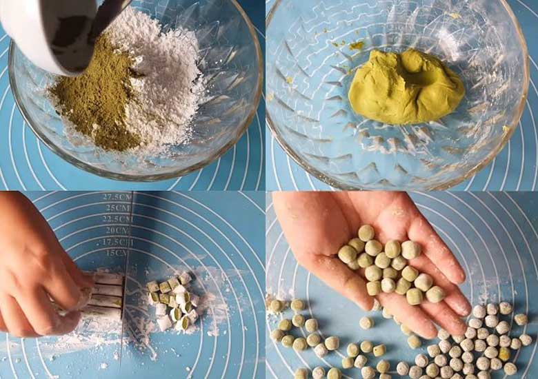 Cách làm trân châu matcha nhào và nặn bột trân châu matcha