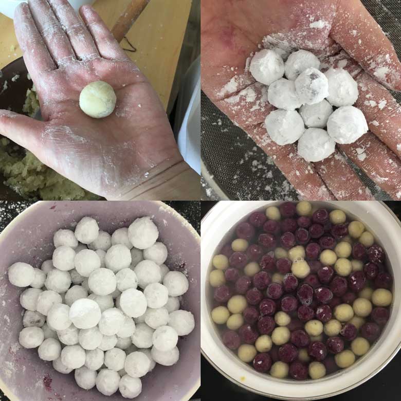 Cách làm thạch khoai lang trà sữa bằng bột năng nặn thạch khoai và mang đi nấu