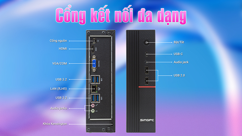 Máy tính để bàn Mini ITX SingPC I51245H82-W đầy đủ kết nối