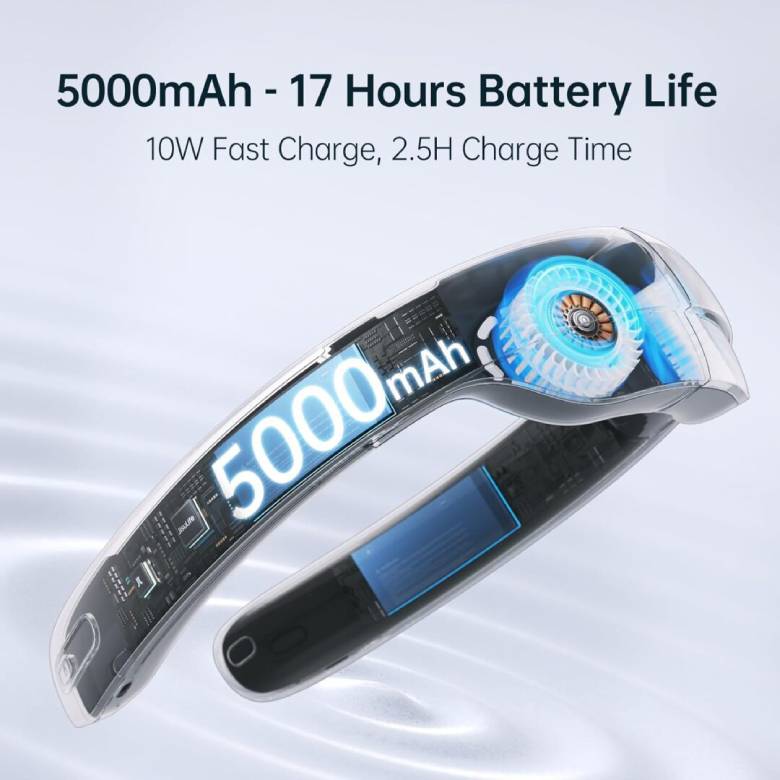 Quạt đeo cổ cao cấp Jisulife Pro1 18W 5000mAh Xám J3573 - Pin 5000mAh làm mát bền bỉ lên đến 17 giờ