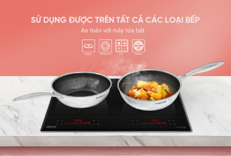 Tương thích mọi loại bếp - Chảo xào inox liền đáy Sunhouse IN28M8 28 cm