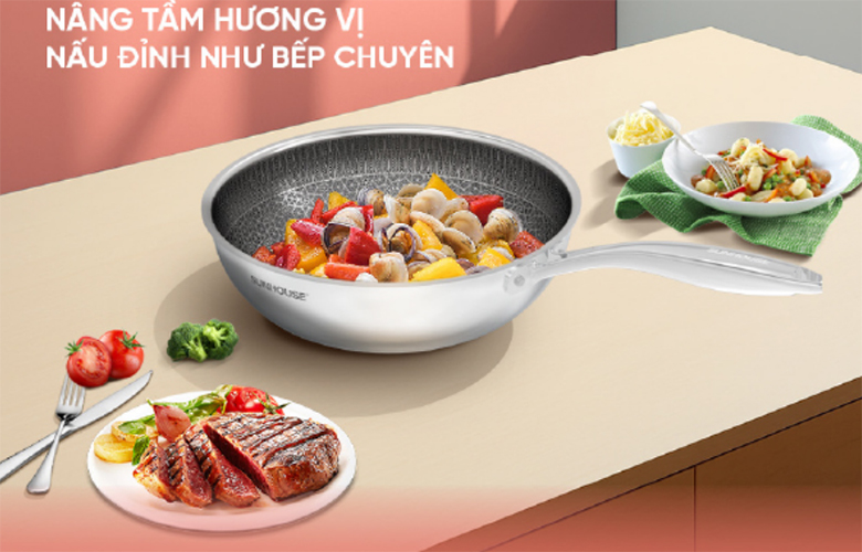 Thiết kế hiện đại - Chảo xào inox liền đáy Sunhouse IN28M8 28 cm