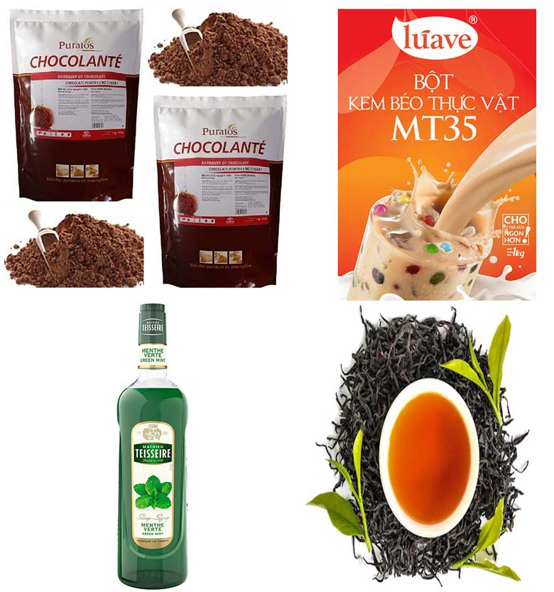 Trà sữa socola bạc hà chuẩn bị nguyên liệu