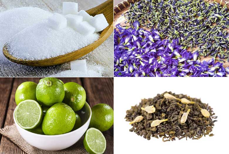 Cách làm trà chanh hoa đậu biếc bao gồm các nguyên liệu