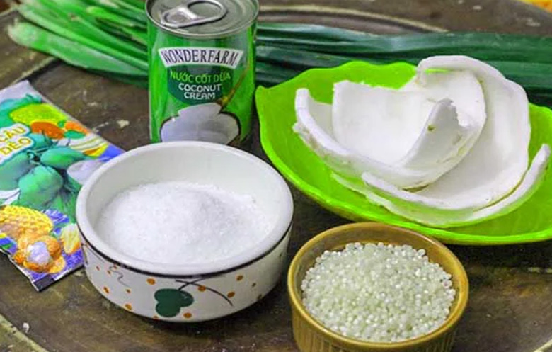 Cách làm chè dừa non lá nếp: Nguyên liệu