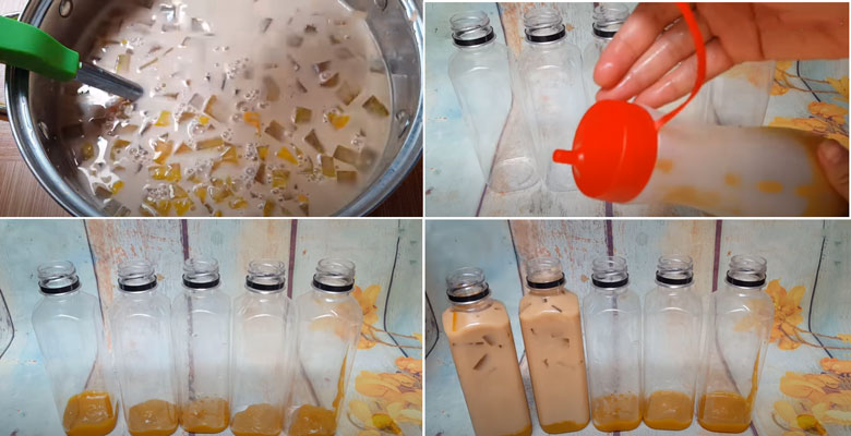 Cách làm trà sữa xoài cuối cùng bạn cho thạch vào chai