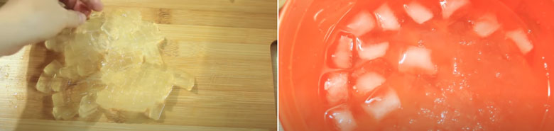 Trà sữa nha đam cắt nha đam thành miếng hạt lựu