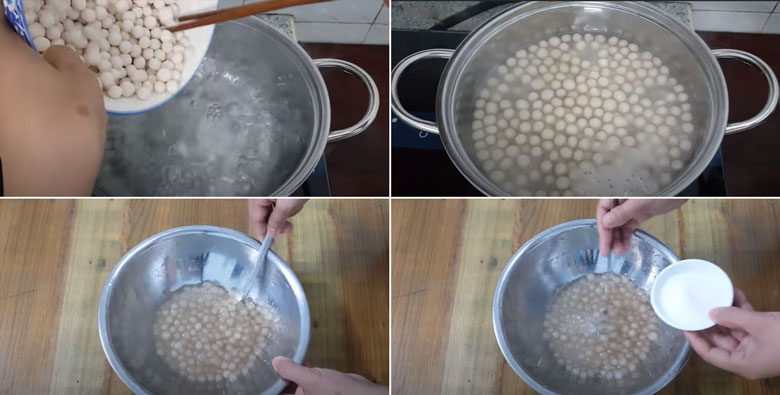 Cách làm trân châu trắng tại nhà từ bột năng khi nấu trân châu