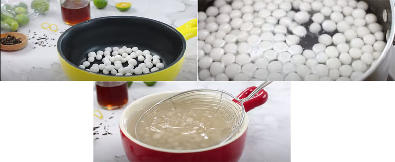 Cách làm trà sữa đào cozy cần nặn hạt trân châu trắng và nấu