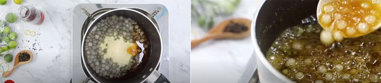 Cách làm trà sữa đào cozy cần nấu trân châu trắng cùng với mật ong