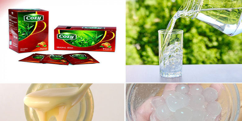 Cách pha trà sữa đào cozy cần sử dụng nguyên liệu sau
