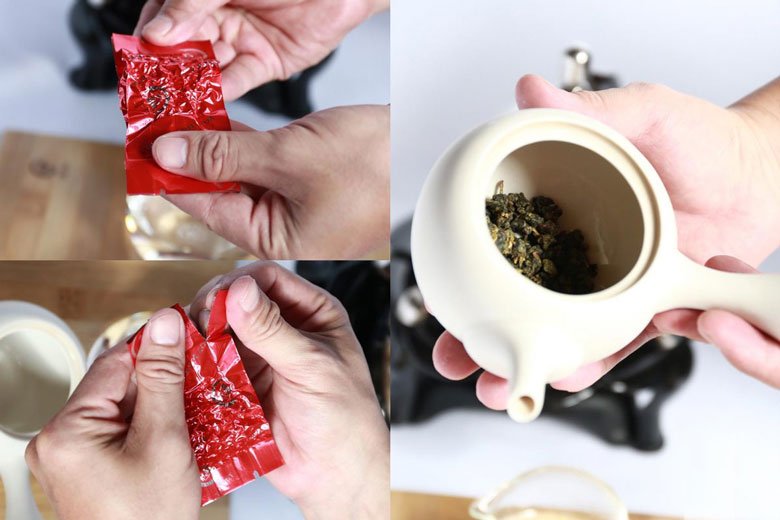 Pha trà ô long thực hiện cho trà olong vào ấm
