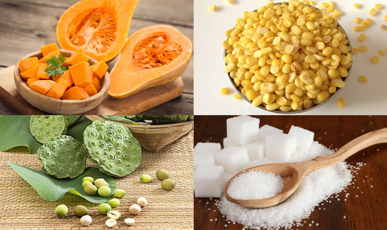 Cách nấu chè bí đỏ đậu xanh hạt sen: Nguyên liệu