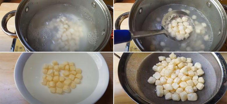 Làm trân châu phô mai tiếp mang hạt trân châu phô mai đi luộc