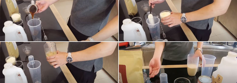 Cách pha trà sữa nướng chuẩn theo tỷ lệ trước tiên cho bột sữa