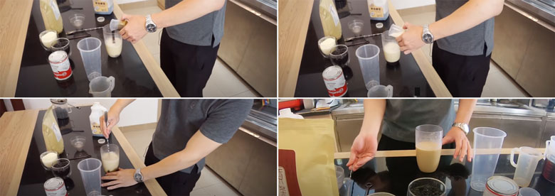 Cách pha trà sữa nướng chuẩn theo tỷ lệ tiếp theo cho siro sữa nướng, sữa ngậy, nước đường