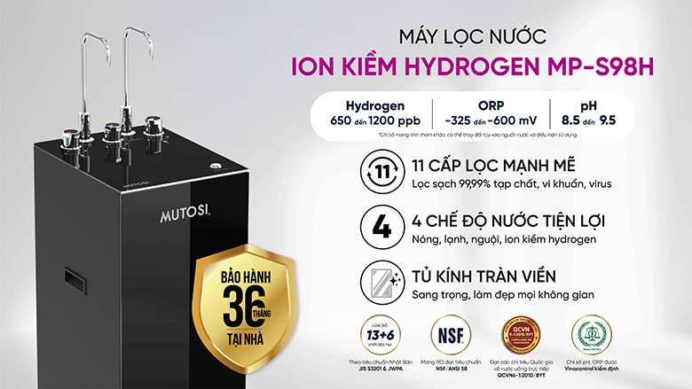 Thông số máy lọc nước ion kiềm hydrogen Mutosi MP-S98H
